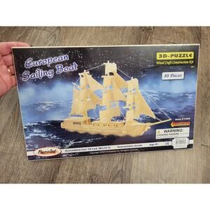 PUZZLED Brand 3D European Sailing Boat Woodcraft Construction Kit Wooden Puzzle